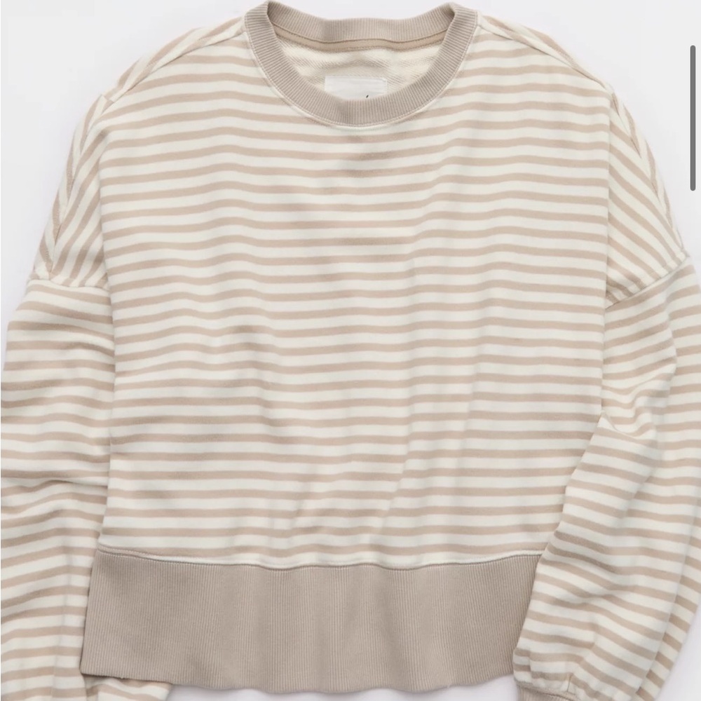 Aerie Beige Striped Sweatshirt